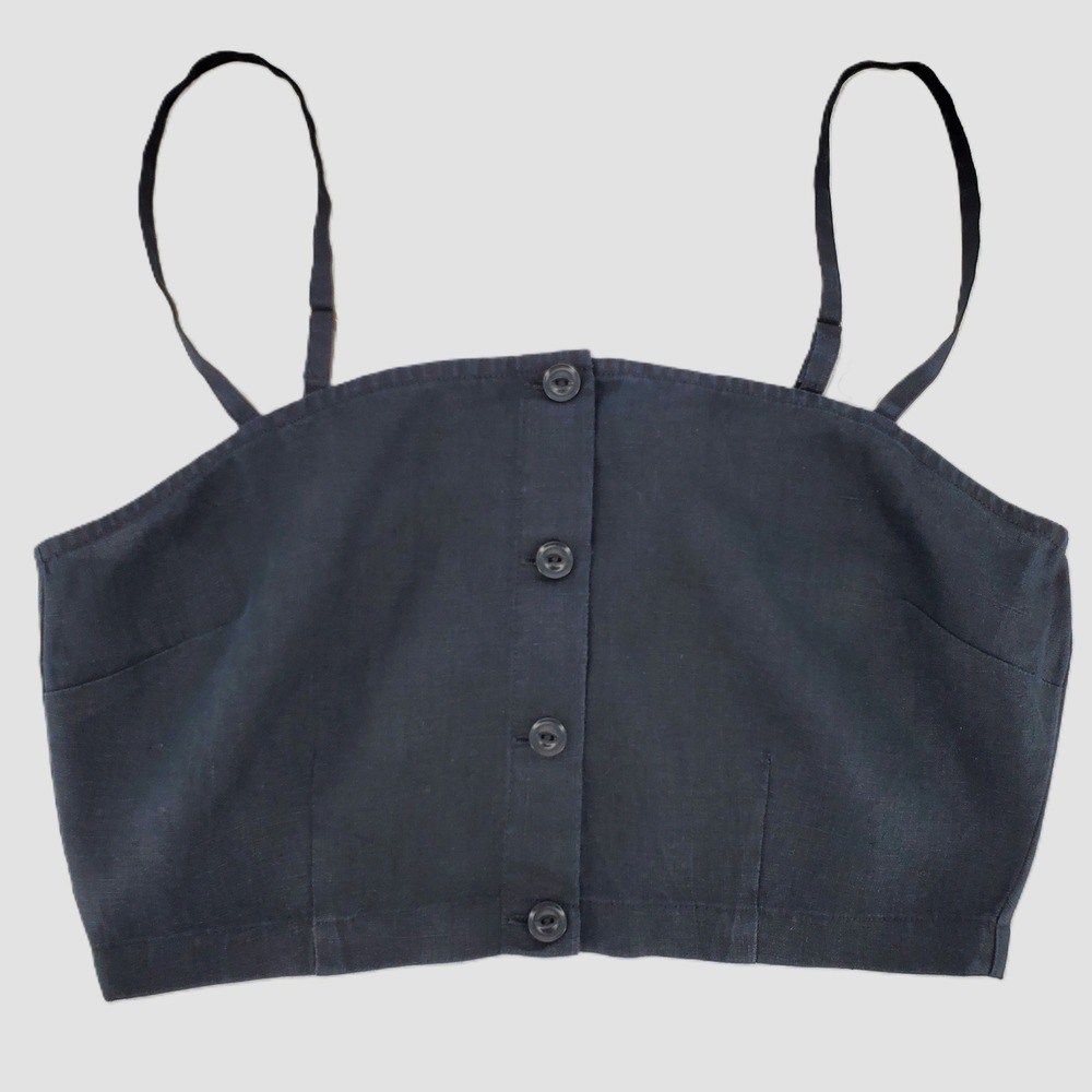 Outerknown‎ Womens S Eclipse Tank Button Front Crop Top Black 100% Linen 2320022